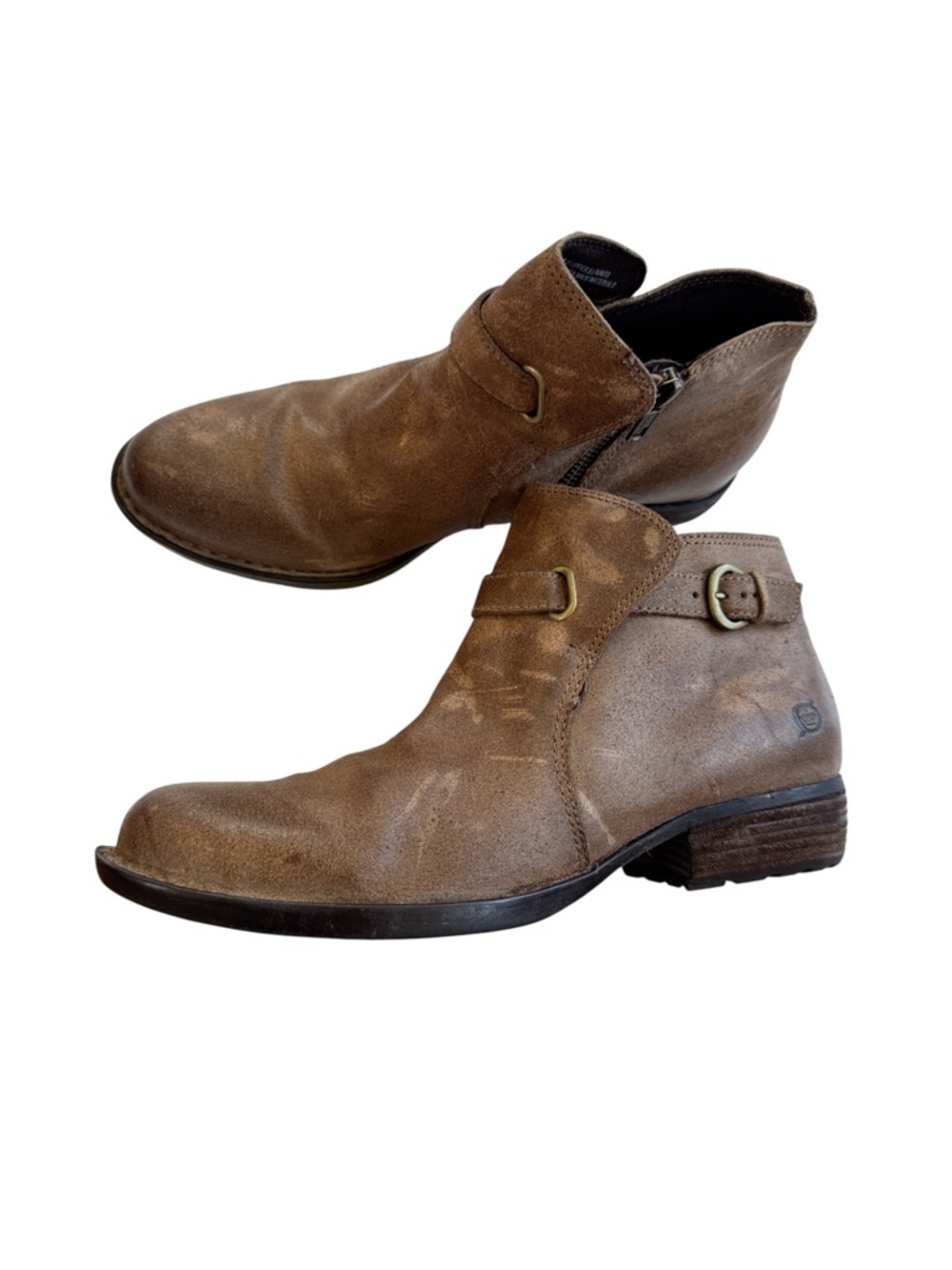 Born Women's Jem Taupe Distressed Leather Ankle Buckle Strap Booties Size 7.5